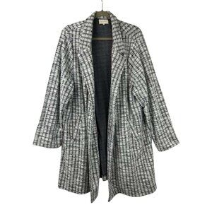 Melloday Women's 3X Duster Longline Cardigan Blazer Jacket Gray Plaid Open Front